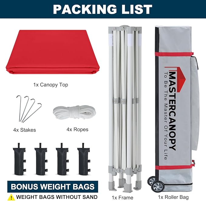 MASTERCANOPY Pop Up Canopy Tent Commercial Grade 10x10 Instant Shelter (Red)