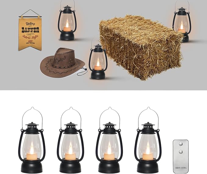 LLQ Small Lantern Decorative with Remote, Vintage Mini Candle Lanterns Decor, Black Lantern Decor for Table Centerpieces,Camping,Western Party,Rustic Wedding,Halloween,Christmas Decor