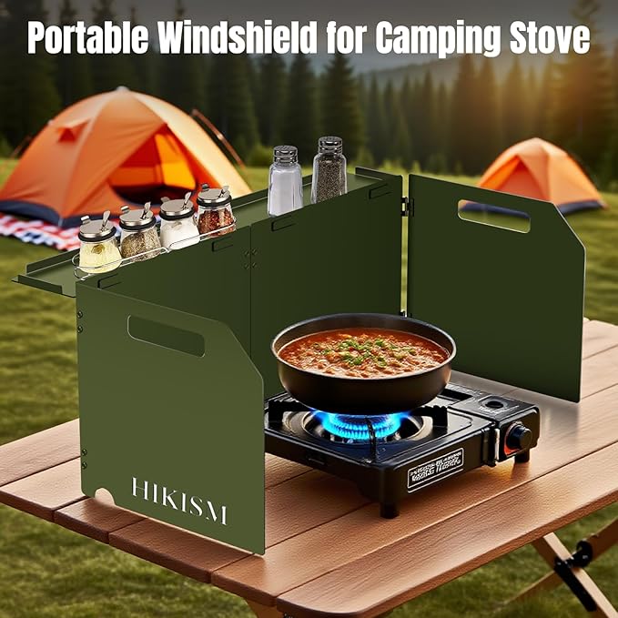 Camping Stove Windscreen, Lightweight Foldable Outdoor Wind Blocker Gas Stove Windshield Wind Screen with Extend Frames for Camping Stove, Glamping, Navy Green