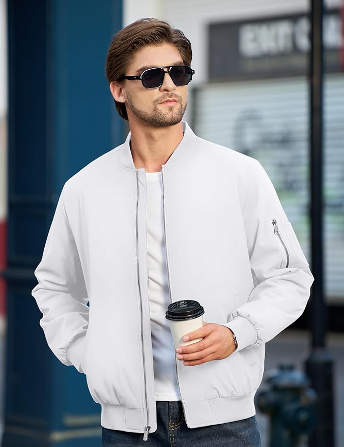 Cotrasen Mens Bomber Jacket Fall Winter Warm Windbreaker Casual Full Zip Padded Coats with Pockets