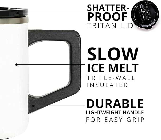 Elemental Insulated Coffee Mug - Triple-Wall Stainless Steel Summit Travel Cup for Hot and Cold Drinks - Thermal Coffee Mug with Lid and Handle for Camping, Office & Travel 12oz - White