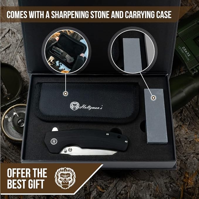Holtzman's Gorilla Survival - The Clip Point Folding Pocket Knife (Silver) - D2 Steel Blade - Tactical EDC Knife with G10 Handle & Pocket Clip