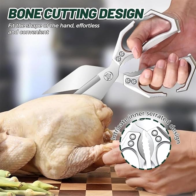 Multifunctional Heavy-Duty Kitchen Shears, Interactk Kitchen Scissors for Food, Heavy Duty Scissors for Food with Ergonomic Handle, High-Carbon Steel Shears for Chicken, Meat, Seafood