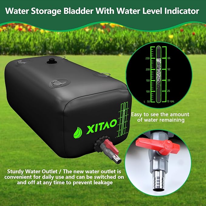 XITAO 29Gal Water Storage Bladder w/Water Level Indicator, Large Capacity Foldable Water Storage Containers, Portable Emergency Water Tank Water Bag for RVs, Fire Prevention, Irrigation