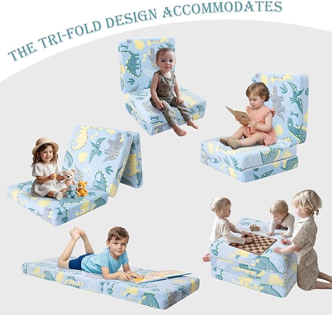 MeMoreCool Foldable Floor Mattress for Kids, Toddler Floor Nap Mat for Sleeping Daycare, Small Child Foldable Mattress Floor Bed, Trifold Futon Portable Tri Folding Mattress, Glow 75x25 Inch