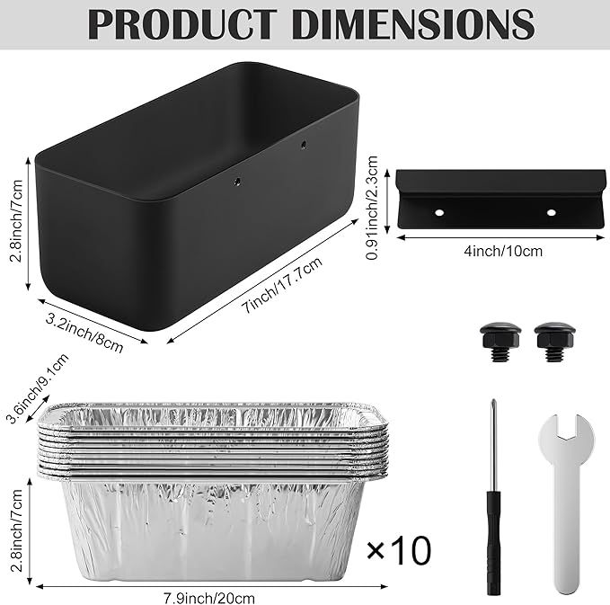 Grill Grease Catcher for Blackstone Griddle with 10 Pack Grease Cup Liners Aluminum Foil Tray Pan Drip Tray Pan for 17, 22, 28 & 36 inches Griddle (Short Hook)