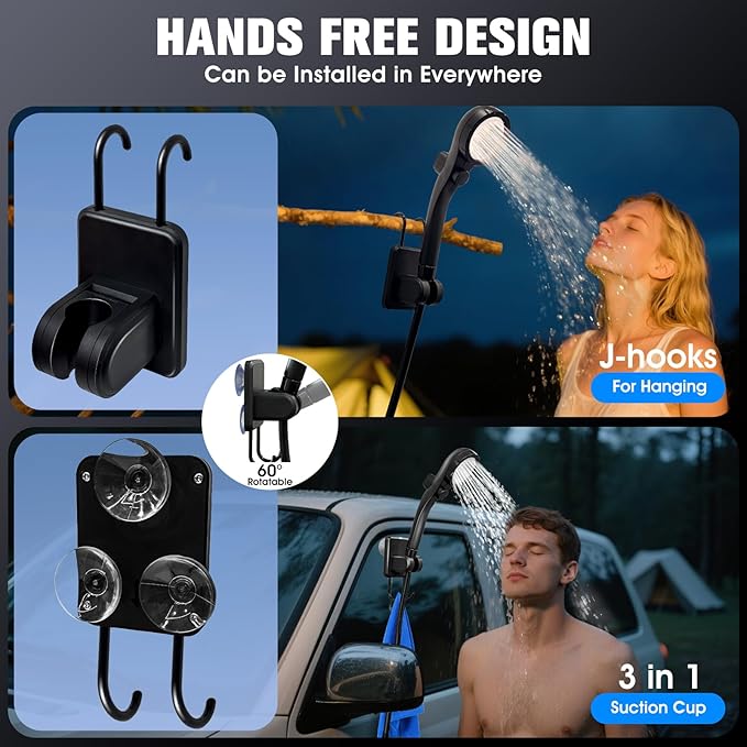 Portable Shower With Heater,Portable Shower For Camping With 2000W Auto-Off Heater,4 Spray Modes,Lasting 140 mins,LED Display,Portable Shower Pump,Outdoor Shower For Camping,Hiking,Travel,Car,Pet