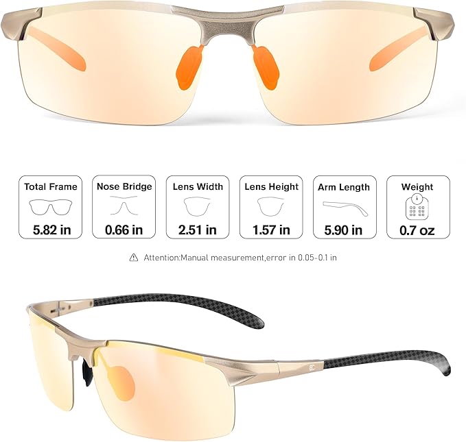 BIRCEN Polarized Carbon-Fiber Sunglasses for Men: Ultralight UV Protection Sun Glasses for Outdoor Sports Fishing Golf Hiking