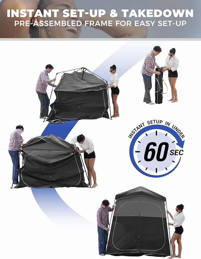 KingCamp Instant Shower Tent, Portable Superior Stable Privacy Shelter, 2 Large Rooms Outdoor Toilet Tent with Floor for Beach, Camping & Hiking, Setup in Under 60s