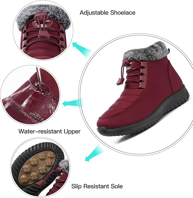 SHIBEVER Winter Boots for Women Snow: Fur Lined Warm Ankle Boots - Adjustable Water Resistant Outdoor Zipper Snow Shoes