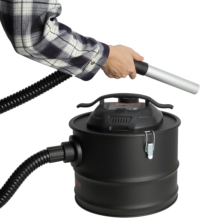 VEVOR Ash Vacuum Cleaner 4 Gallon with 1200W Strong Suction Ash Vac Collector with Wheels and 47.2-in Flexible Hose for Grills Fireplaces Pizza Ovens Log Burner Pellet Stoves Wood Stove