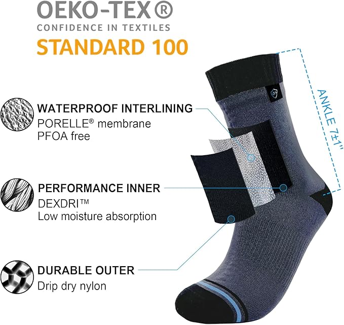 DexShell Waterproof Socks for Men & Women, Ultralite for Hiking Walking Outdoor Activities in Cold Wet Weather, Unisex Ankle