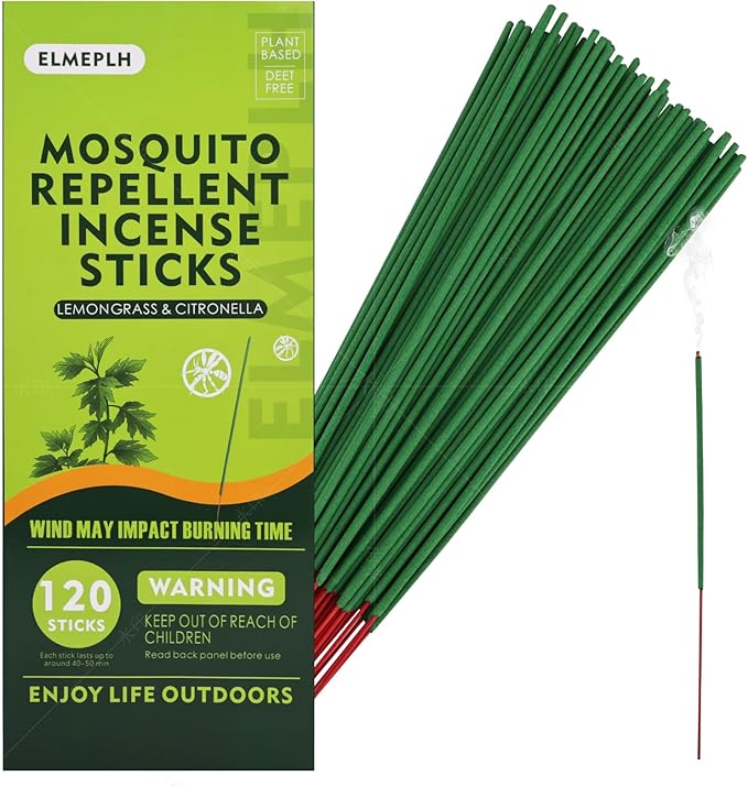 120 PCS Mosquito Repellent Incense Sticks Outdoor Patio - DEET Free - Lemongrass Oil - Natural Citronella Incense Sticks for Camping, Patio, Hiking,etc