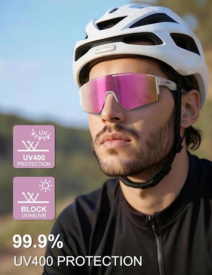 OULAIQI Cycling Sunglasses Polarized Sunglasses for Cycling Men Women with 1 Lens or 3 Interchangeable Lens Baseball Glasses