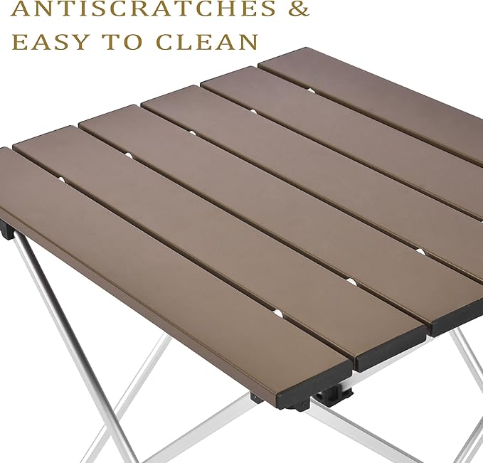 Grope Small Folding Camping Table with Aluminum Table Top, Beach Table for Sand with Carrying Bag,Prefect for Outdoor, Picnic, BBQ, Cooking, Festival (Coffee-L)