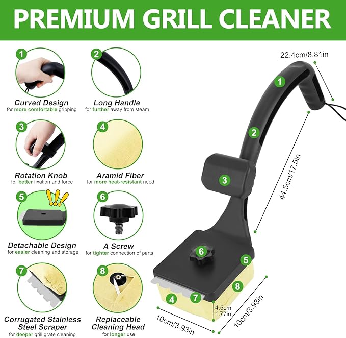 Grill Brush Bristle Free, BBQ Bristle Free Grill Brush, Non Metal Bristles Steam Cleaning, Grill Sponge Fit for Cast Iron Grates and Stainless Steel, Scraper Brush, Ideal for Father's Day