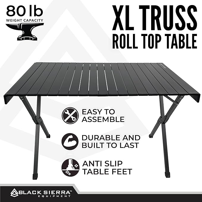 Black Sierra XL Folding Portable Camping Table, Lightweight Table for Indoor/Outdoor use, Tailgating & Picnic, Foldable Outdoor Carry Bag
