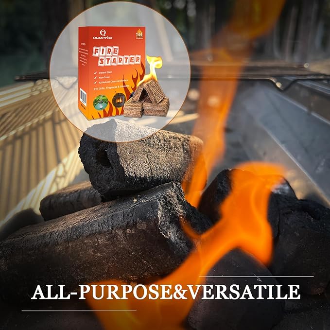 Fire Starter-Pack of 144 Charcoal Fire Starters for Campfires, Chimney, Grill Pit, Fireplace, BBQ & Smoker
