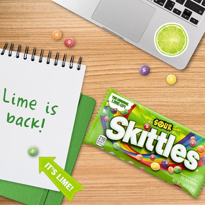 SKITTLES Sours Individually Wrapped Full Size Chewy Candy Packs, 24 Ct Bulk Box