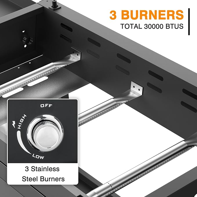 3 Burner Foldable Gas Griddle, 32 Inch Stainless Steel Portable Detachable Propane Griddle, 45,000 BTU Flat Top Barbecue Grill with Side Shelves for Camping