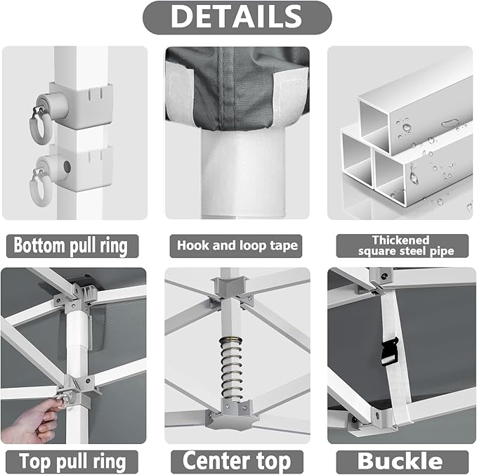 COBIZI 13x26 Pop Up Canopy with 6 Sidewall,Heavy Duty Canopy UPF 50+ All Season Wind Waterproof Commercial Outdoor Wedding Party Tents for Parties Canopy Gazebo with Roller Bag(13 x 26 ft Gray)