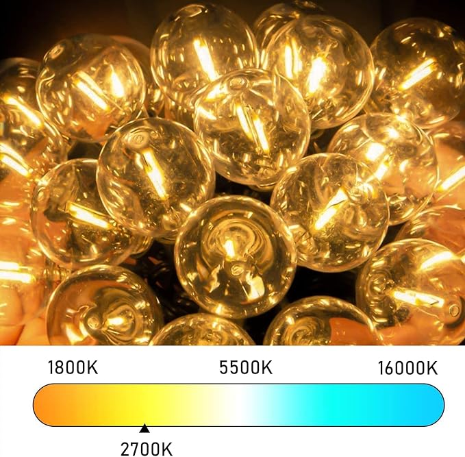 Abeja 25Ft LED Outdoor String Light, Patio Globe String Lights with 27 Shatterproof LED Clear Bulbs(2 Spare), Hanging Patio String Lights for Backyard Decor Bistro Party Yard Decor- White Wire