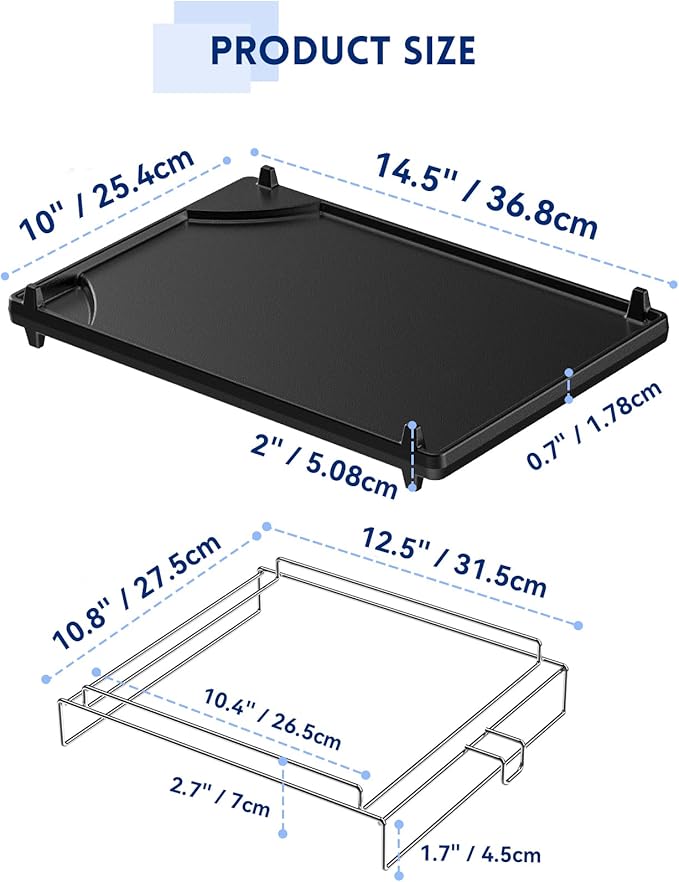 Skyflame Universal Cast Iron Griddle, Flat Top Gas Grill Griddle Pan with Removable Rack and Raised Lip Edges, Fit for Most Gas Grill with Side Burner and Other Grills, Size 14.5" x 10"