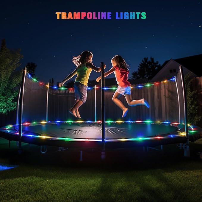 JMEXSUSS 200 LED Trampoline Accessories Solar Rope Light, 66ft IP 65 Waterproof Solar Christmas Lights Outdoor, 8 Modes Trampoline Lights for Camping Ladder Slide Pathway Tent(Multicolor)