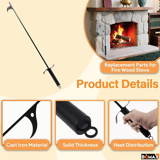 26" Fireplace Tongs and 40" Fire Pit Poker for Outside, Log Grabber Fire Pit Accessories, Camp Fire Tongs Wood Stove, Fireplace Tools Fireplace Tongs for Indoor/Outdoor