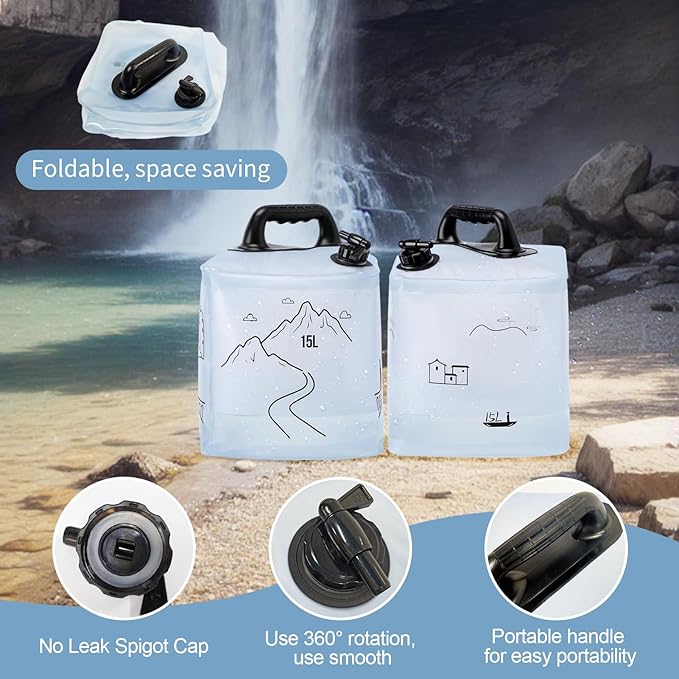 3.43/3.96 Gallon Collapsible Water Container, BPA Free Camping Water Storage Containers, Water Storage Jug with Spigot, Leakproof for Camping, Survival (1pc 3.96 Gallon Square Transparent)