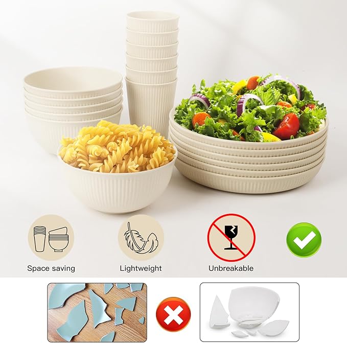 18PCS Wheat Straw Dinnerware Sets Unbreakable Dinnerware Sets Reusable Cups Plates and Bowls Sets Microwave Dinnerware Set for Kitchen Travel Camping