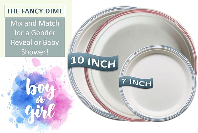 Disposable Paper Plate: Heavy Duty Elegant Eco-Friendly Compostable Paper Plates (50 Count), Tree Free Sugarcane Plate with Color Party Plate (7 inch Blue Dessert/Appetizer Plate)