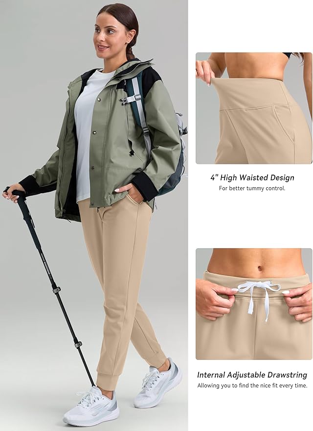 G Gradual Women's Fleece Lined Joggers High Waisted Water Resistant Thermal Hiking Pants Cold Weather Sweatpants with Pockets