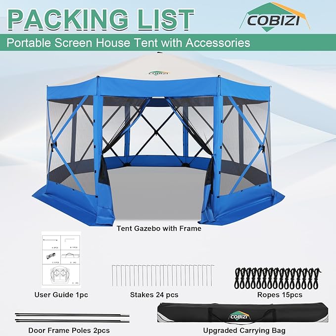 COBIZI 15x15ft Extra Large Pop-Up Gazebo Canopy Tent with Mosquito Netting, Spacious Easy Set-Up Screened Shelter, Durable Outdoor Pavilion with Ground Stakes, Perfect for Patio, Backyard, and Lawn