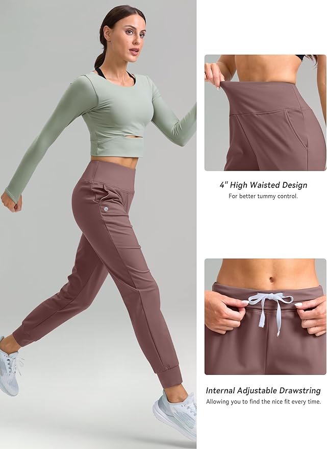 G Gradual Women's Fleece Lined Joggers High Waisted Water Resistant Thermal Hiking Pants Cold Weather Sweatpants with Pockets