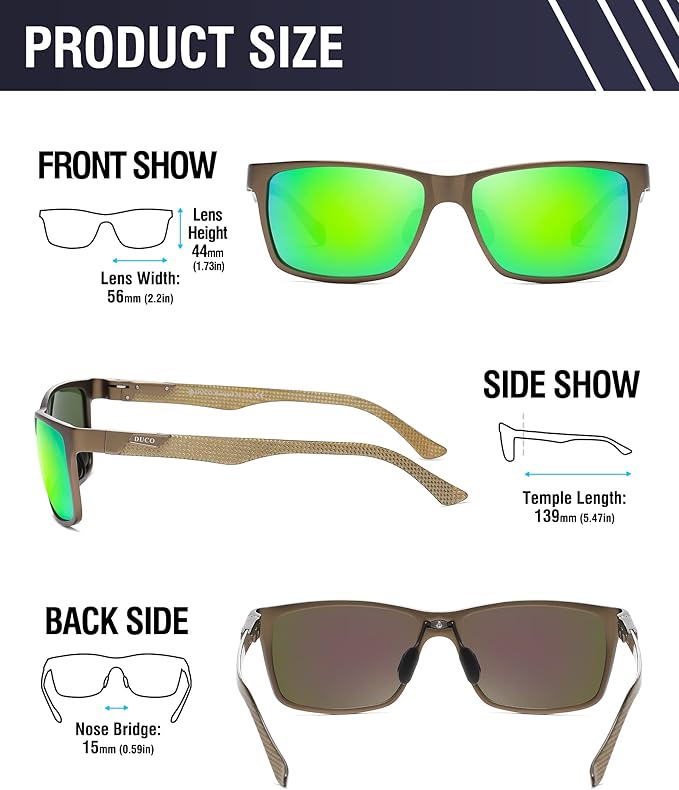 DUCO Mens Sunglasses Polarized Rectangle Sunglass for Men Lightweight Carbon Fiber UV400 Protection 8206