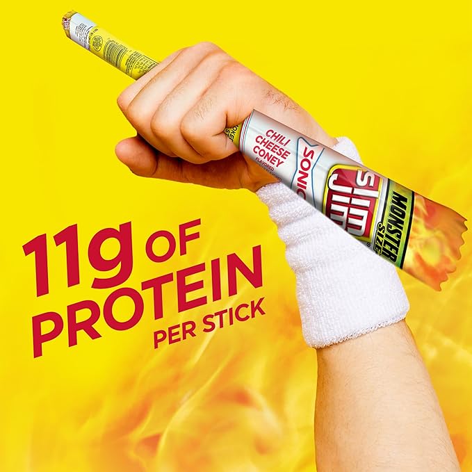 Slim Jim Monster Smoked Meat Sticks, Sonic Chili Cheese Coney Flavor, High Protein, 1.94 oz. (18 Count)