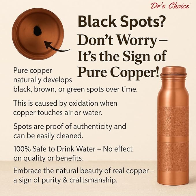 Dr's Choice; By Copperking Copper Water Bottle for Drinking 32 Oz | Ayurvedic-Inspired, Hammered Design, Eco-Friendly, Men and Women For Yoga & Fitness Use (Engrave)
