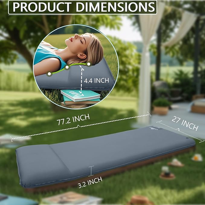 LINKET Camping Sleeping Pad | Self Inflating Sleeping Pad with Electric Pump, Camping Mattress Compact for Backpacking Hiking Traveling Sleeping Mat Pad -Ultralight Self Inflating Air Mattress
