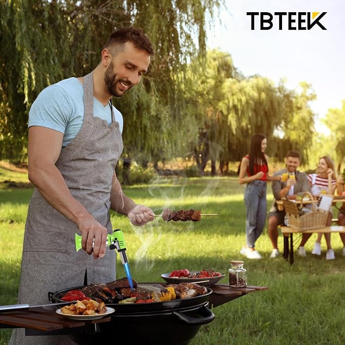 TBTeek Butane Torch, One-hand Operation Kitchen Torch with Adjustable Flame for Grilling, Baking and Soldering (Excluding Butane Gas), Green
