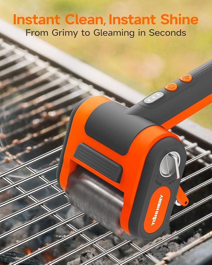 Electric Spin Grill Brush for Outdoor Grill, 750 RPM High-Speed Stainless Steel Brush Head, 3000mAh Battery, No Preheating Grill, No Bristle Shedding, Rechargeable BBQ Grill Brush with LED Light