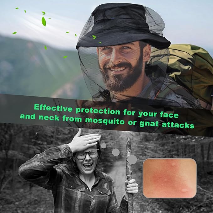tupi Premium Mosquito Head Net Mesh, 2 Pack Bug Face Net for Fly & Mosquito Protection | Ultra Large & Long, Finest Holes for Camping, Hiking, Fishing, Gardening, Safari, Fits All Hats for Men & Women