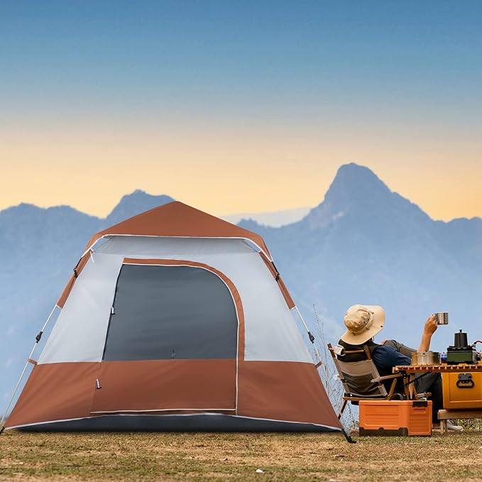 4 Person Instant Pop Up Tents for Camping, Waterproof Easy Set Up Large Family Dome Tent with Portable Carry Bag, 94.49 x 94.49 x 59.06 Inches