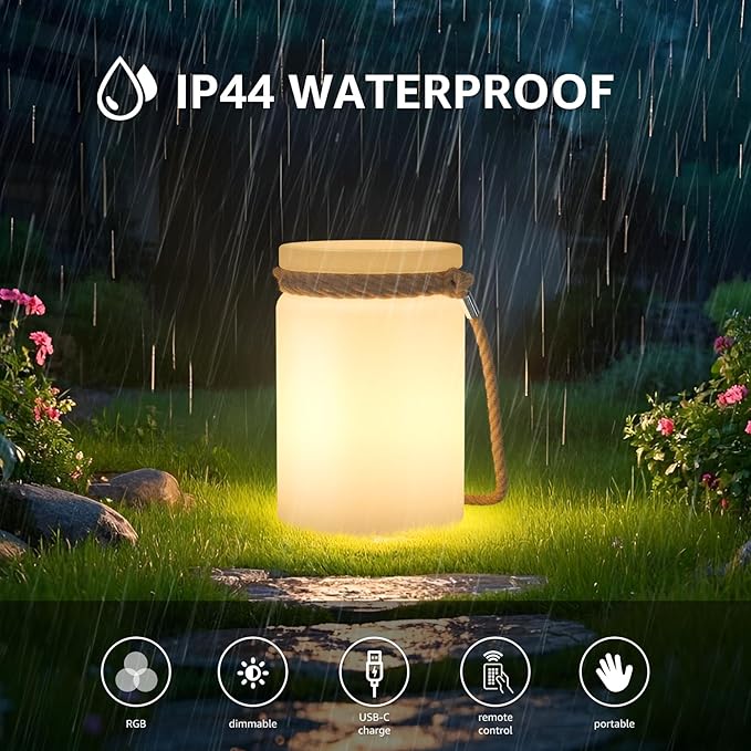 uuffoo LED Lamp Outdoor Lantern Table Lamp Cordless IP44 RGB and Warm White Dimmable for Patio Camping Restaurant Home