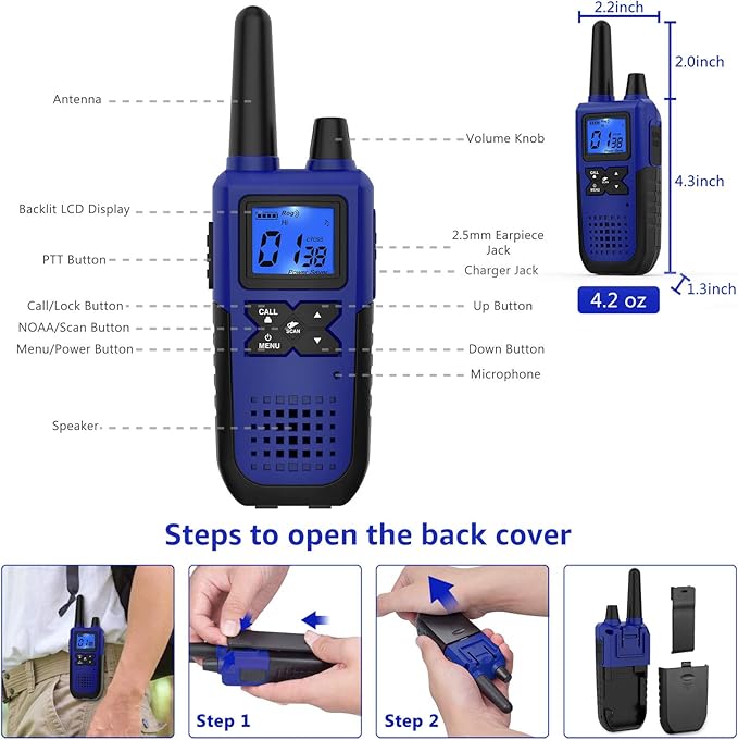 Walkie Talkies for Adults Long Range Rechargeable with Earpiece NOAA Weather Alert, Multi-purpose 2 Way Radio 6 Pack for Team Work Senior Care Kid Adventure Family Camping Hiking Skiing Cruise
