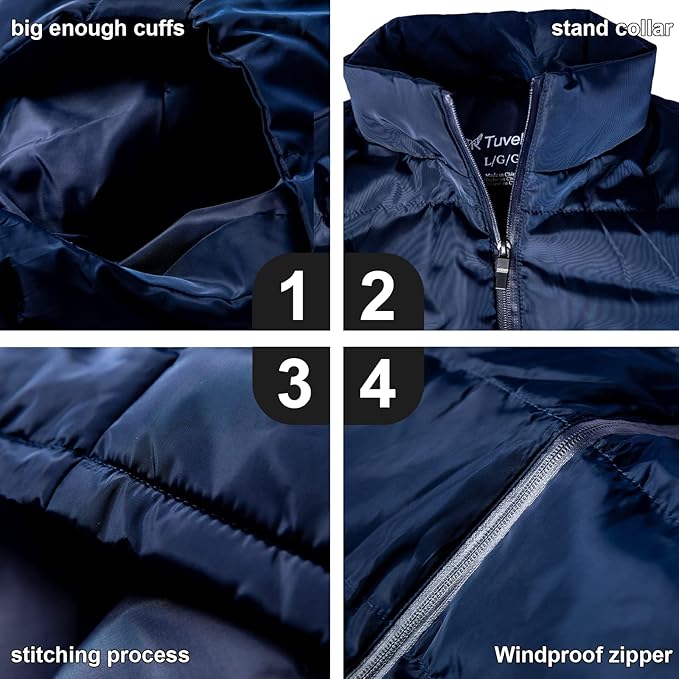 TUVEKE Men's Puffer Vest Water-Resistant winter outdoor Zipper Sleeveless Warm puffey jacket Size M To 3XL(Multicolor)