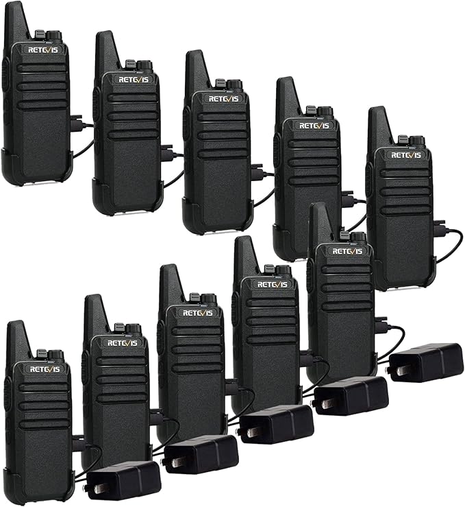 Retevis RT22 Walkie Talkies Rechargeable,Long Range Two Way Radio,2 Way Radio for Adults, Handsfree VOX Mini, for Business Office School Church Restaurant Retail(Black,10 Pack)