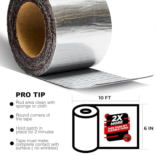 Silver RV Roof Sealant Tape, 6" x 10' Waterproof Repair Seal Tape – Extra Thick, UV-Resistant, Weatherproof Patch for Permanent Leak Sealing on RVs, Trailers, and Mobile Homes