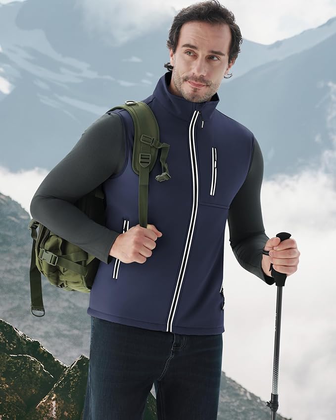 WULFUL Men's Windproof Lightweight Golf Vest Outerwear with Pockets, Softshell Sleeveless Jacket for Travel Hiking Running