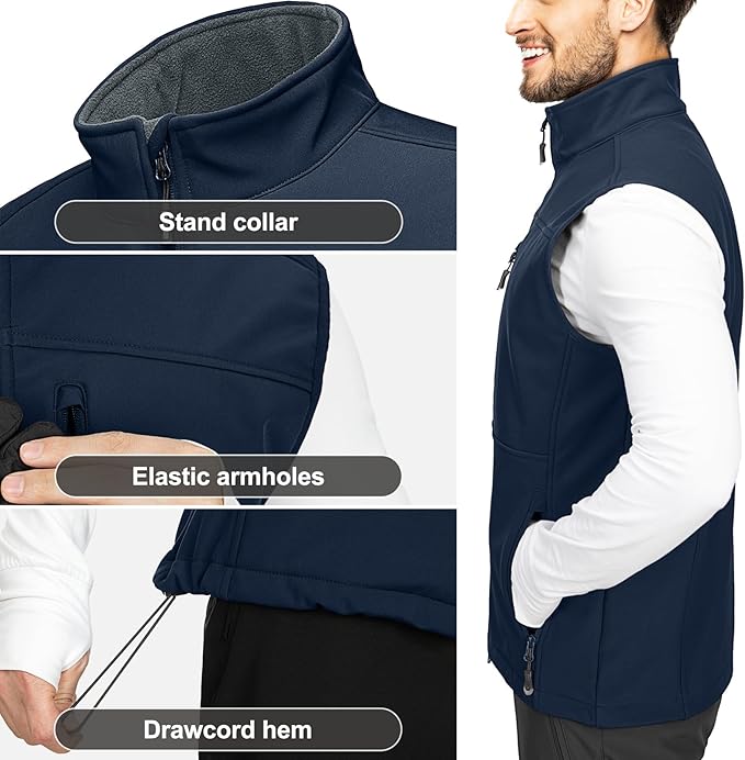 33,000ft Men's Lightweight Softshell Vest Outerwear Zip Up Fleece Lined Windproof Sleeveless Jacket for Golf Running Hiking